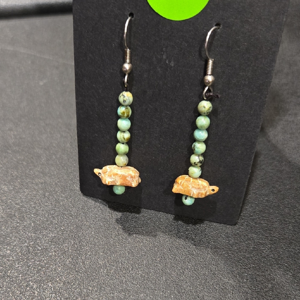 Green and Brown Turtle Bead Earrings